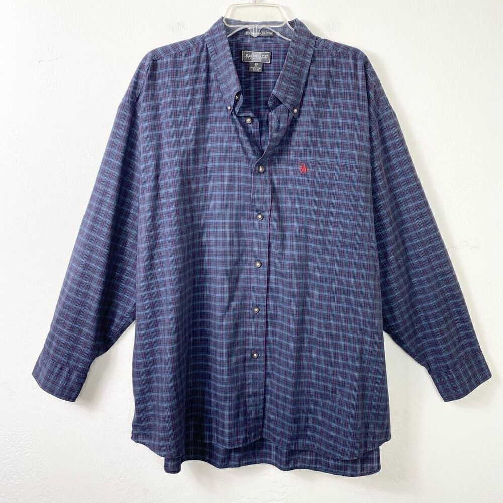 Knights Sportswear Navy Blue & Red Plaid Long Sleeve Button Down Shirt Size 2XL